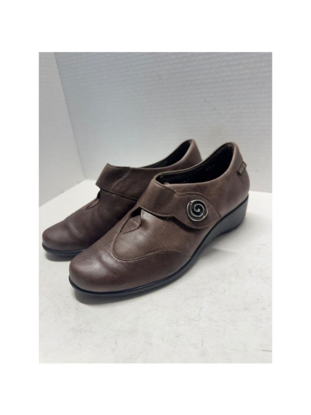 Mephisto Air-Jet Brown Leather Wedge Loafers Shoes Womens 5.5 22750 305 228
